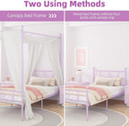 Weehom Twin Canopy Bed Frame with Headboard and Footboard, 4 Posters Metal Bed Frame, No Box Spring Needed, Mattress Foundation Platform Bed for Kids and Adults, Purple
