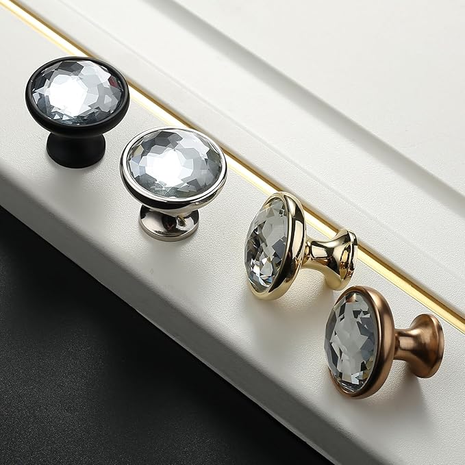 Asidrama 10 Pack Satin Nickel Kitchen Cabinet Knobs - Clear Crystal Drawer Knobs for Dresser Drawers