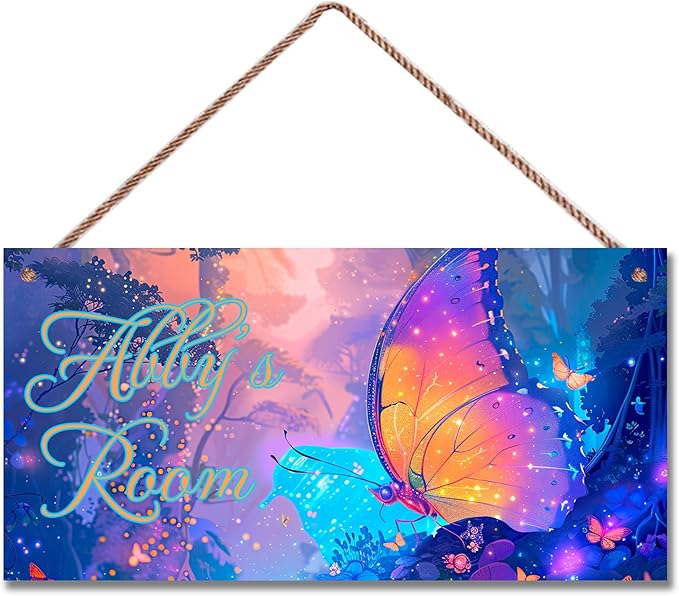 Personalized Sign Butterfly Sign for Girls Room, Motivational Hanging Plaque Sign Room Wall Art Decor, Alien Ship Nursery Decor for Boys Room Kids Room Classroom Décor