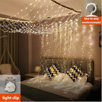 ZSJWL 6.5×9.8ft Curtain String Lights, USB Plug Fairy Lights Remote Dimmable Control, 8 Flashing Modes Waterproof Lights for Window Christmas Bedroom Party Wedding Garden Wall(Warm White)
