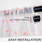 MYSKY HOME Pink Kitchen Curtains for Girls Bedroom - 45 Inch Pom Pom Sheer Light Filtering Panels for Nursery, Kids Room - Rod Pocket Cafe Small Window - 38 x 54 in Set of 2