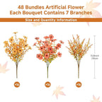 SHareconn 48 Bundles Artificial Fall Flowers for Outdoors Decoration, UV Resistant Silk Eucalyptus Lavender Faux Autumn Fake Plants for Outside Indoor Garden Yard Porch Home Decor, Autumn Orange-Red