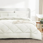 CozyLux King Size Comforter Set Ivory - 7 Pieces Bed in a Bag King, Luxury Soft Bed Set for All Seasons, Bedding Set with Down Alternative Comforter, Sheets, Pillowcases & Shams