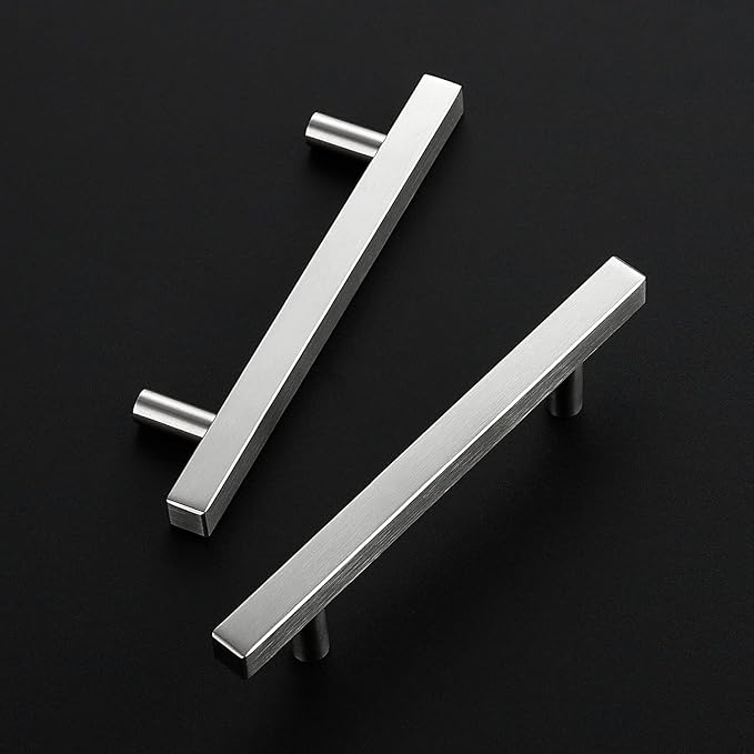 Ravinte Brushed Nickel Cabinet Handles 10 Pack 4 inch Satin Nickel Square Cabinet Pulls Silver Hardware for Kitchen Cabinets 6 inch Overall Length Stainless Steel Drawer Pulls
