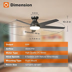 addlon Ceiling Fans with Lights, 52 inch Low Profile Ceiling fan with Light and Remote Control, Flush Mount, Reversible, 3CCT, Dimmable, Noiseless, Black Ceiling Fan for Bedroom, Indoor/Outdoor Use