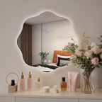 WallBeyond LED Bathroom Mirror with Lights, 20'' Wavy Round Light Up Bathroom Mirror, Anti Fog Led Mirror for Bathroom, 3 Colors and Dimmable Light
