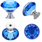 Ravinte 10 Pack Blue Crystal Glass Cabinet Knobs - 30 mm Diamond Shaped Drawer Pulls With Silver Base for Dresser