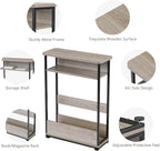 Narrow Side Table,3-Tier Slim End Table with Storage Shelf,Modern Sofa Table Thin Side Table for Narrow and Small Spaces, Skinny Bedside Table Small Nightstand with Magazine Rack Space Saving/Oak