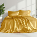 Love's cabin Twin Satin Sheets Sets - 3 Piece Gold Silky Bed Sheets with Deep Pockets, Luxury Silk Feel Satin Twin Size Sheet Set Bedding Set (1 Flat Sheet,1 Fitted Sheet,1 Pillow case)