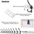 Dseap Coat Rack Wall Mount - 38” Long 10-Tri-Hooks Heavy Duty Coat Hanger Rail Wall Hooks for Hanging Coats Hats Clothing Clothes Purse Mudroom Entryway, White/Black