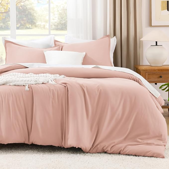 Litanika Pink Comforter Set Full Size for Girls, 3 Pieces Blush Women Plain Bedding Comforter Set, All Season Bed Set (79x90In Comforter & 2 Pillowcases)