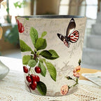 10L/2.64 Gallon Trash Can, Decorative Waste Basket, PU Leather Waste Paper Basket, Waterproof Garbage Can for Bathroom, Bedroom, Office, Kitchen and Living Room - Butterfly Four-Leaf Flower