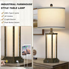 27in Tall Farmhouse Table Lamp Set of 2 with USB C+A & Outlet,Bronze Industrial End Table Lamp for Living Room,Vintage Rustic Bedside Lamps with Night Light for Bedroom Nightstand,Bronze
