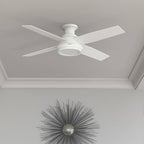 Hunter 52 inch Indoor Ceiling Fan No Light with Remote Control - White Modern Ceiling Fan without Light, Low Profile Mount, 4 Blades, For Bedroom, Living Room, or Kitchen - Dempsey 59248, Fresh White