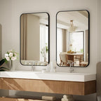 BEAUTYPEAK 24" x 36" Rectangular Aluminum Alloy Frame Wall Mounted Bathroom Mirror with Rounded Corners, Black