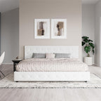 DHP Dakota Upholstered Platform Bed with Diamond Button Tufted Headboard and Footboard, No Box Spring Needed, King, White Faux Leather