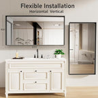 60x40 Inch Black Bathroom Mirrors for Over Sink, Large Wall Mirrors, Tempered Glass, Aluminum Metal Framed, Bathroom Vanity Mirrors, Living Room Bedroom Entryway Mirror (Horizontal/Vertical)