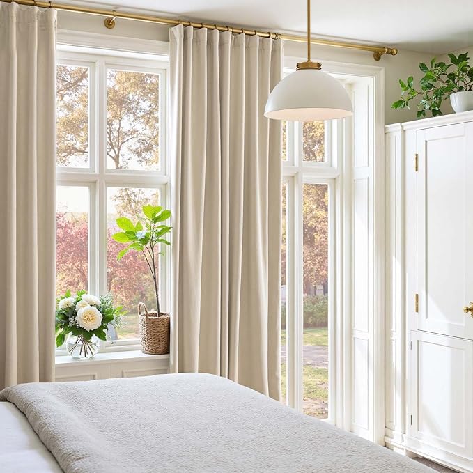Lazzzy Velvet Blackout Curtains Thermal Insulated Room Window Drapes Super Soft Luxury Curtains for Living Room Bedroom Rod Pocket 2 Panels, Beige, 62" W x 90" L
