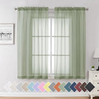 Aiyufeng Sage Green Curtains Sheer - Fresh Semi Sheer Window Covering, Light & Airy Privacy Sheer Panels for Bedroom Living Room Patio Glass Door, 40 inch Width x 54 inch Length, Set of 2