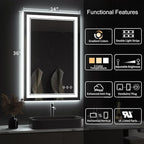 LED Mirror for Bathroom, 24x36 Inch Gradient Front and Backlight LED Bathroom Mirror, 3 Colors Dimmable CRI>90 Double Lights, Enhanced Anti-Fog, Hanging Plates Wall Mount Lighted Mirror