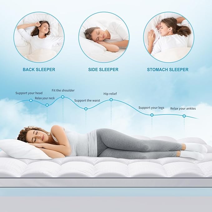 MASVIS California King Size Dual Layer 4 Inch Memory Foam Mattress Topper, 2 Inch Gel Memory Foam and 2 Inch Cooling Pillow Top Mattress Pad Cover for Back Pain, Medium Support