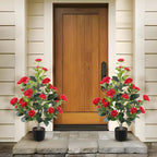 Hananona 2 Pcs Artificial Camellia Trees Faux Camellia Plant in Pot with Flowers Indoor Plants for Spring Home Decor Outdoor Porch Front Door Decor (Red, M)