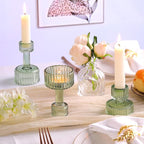 Candlestick Holders Bulk, 6 Pcs Green Combination Candle Holders Set, Crystal Candle Holders for Wedding, Table Centerpiece, Home Decoration