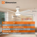 addlon Ceiling Fans with Lights, 52 inch Low Profile Ceiling Fan with Light and Remote Control, Flush Mount, Reversible, 3CCT, Dimmable, Noiseless, White Ceiling Fan for Bedroom, Indoor/Outdoor Use