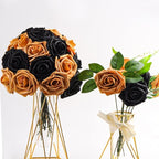 Black and Gold Flowers Artificial Roses for Centerpieces, 50PCS Fake Flowers for Wedding Decorations Bouquets Baby Shower Centerpieces Home Decor Arrangements Party
