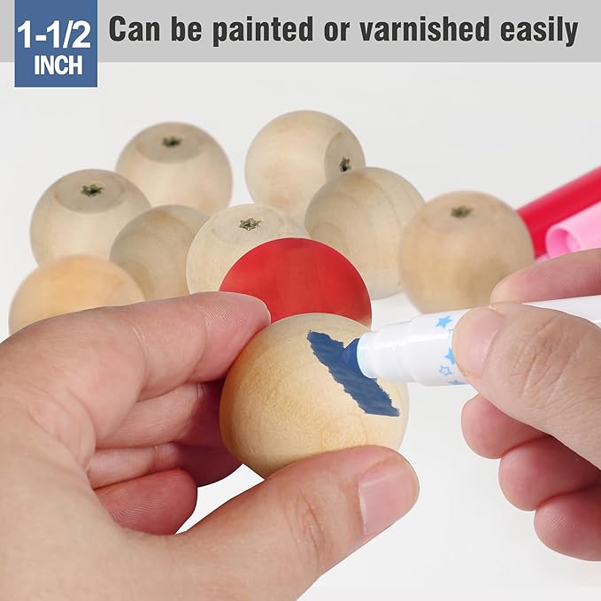 FoDau770 15pcs Unfinished Wood Knobs, Round Ball Cabinet Knobs Vintage Drawer Pulls, Natural Wooden Cabinet Hardware for Furniture Drawer Dresser Wardrobe Cupboard - 1-1/4" Diameter