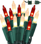 BrizLabs 300 Counts Red & White Christmas Lights, 69.6ft Mini Lights Connectable, UL Certified Incandescent Christmas String Lights Plug-in, Indoor Xmas Tree Lights for Outdoor Xmas Home Decor