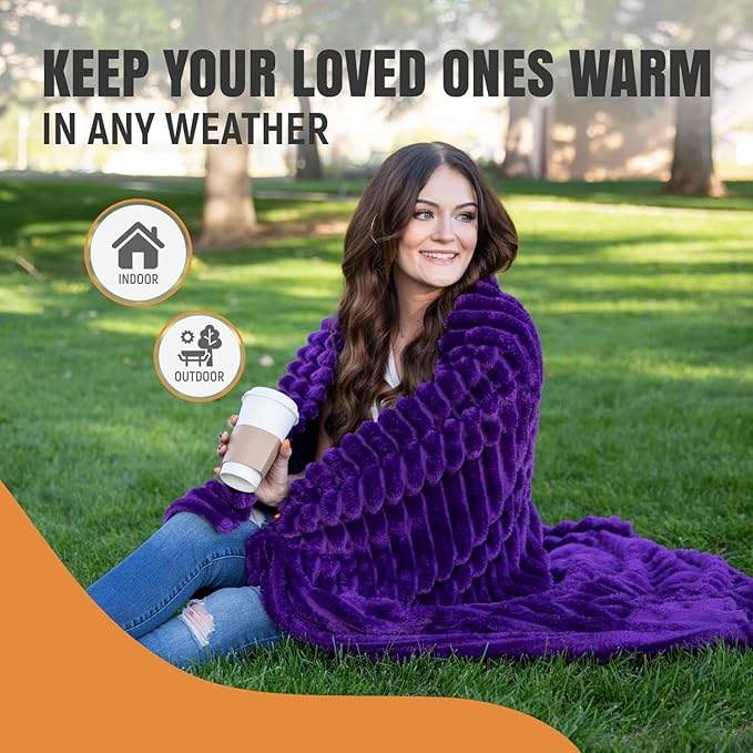 GO Premium Comfy Soft Queen Blanket - Purple Fleece for Couch, Bed, Living Room, Bedroom, Home Decor - Large Blanket for Men, Women (90x90 Inches)