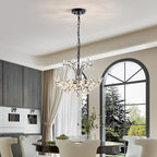 WUZUPS Crystal Chandelier Pendant Flushmount Ceiling Light Modern Lighting Fixture for Bedroom Hallway Bar Kitchen Bathroom, H 15.7" x W 17.7", Black, E12 Base