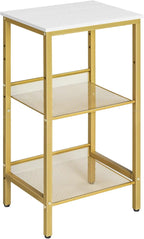 HOOBRO Side Table, 3-Tier Tall End Telephone Table with Adjustable Mesh Shelves, Small Entry Table for Living Room Bedroom Hallway or Office, White and Gold DW01DH01G1