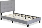 Furinno Laval Button Tufted Upholstered Platform Bed Frame, Twin, Glacier