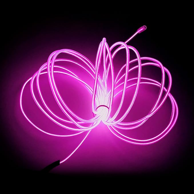 MaxLax EL Wire Pink, 9.8ft/3m Portable Battery Pack Neon Light Strip 360° Cuttable Glowing Rope Lights for Parties, Halloween, DIY Decoration