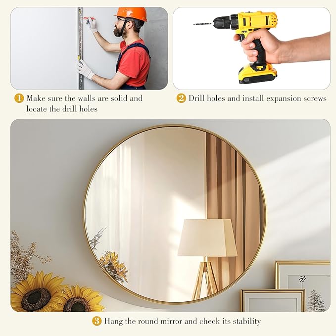DUMOS Gold Circle Mirror for Wall 20.02 inch, Bathroom Round Mirror for Over Sink, Bathroom, Entryway, Bedroom, Vanity