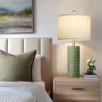 Modern Ceramic Table Lamps for Night Stands - Bedside Lamps Set of 2 for Nightstand, 27" Green Elegant Bedroom Lamp for Night Stand Desk Side End Table Home Decor(2 Bulbs Included)