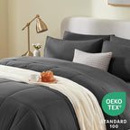 CozyLux King Size Comforter Set Dark Grey, 7 Pieces Bed in a Bag, Dark Grey Comforter King Size, All Season Bedding Sets with Stitch Quilted Comforter, Flat Sheet, Fitted Sheet, Pillowcases