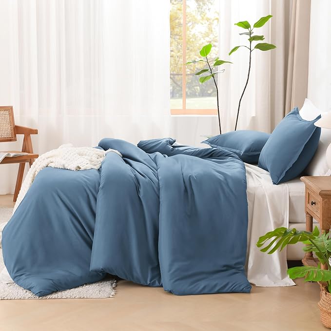 Litanika Comforters California King Size Ocean Blue, 3 Pieces Lightweight Solid Bedding Set & Collections, All Season Fluffy Bed Set (104x96 Inches Comforter & 2 Pillowcases)