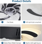 Ceiling Fan with Lights Remote Control, Black Modern Ceiling Fan with Light, 3 Light Color 6 Speeds Low Profile Flush Mount Ceiling Fan for Kitchen Bedroom Living Room