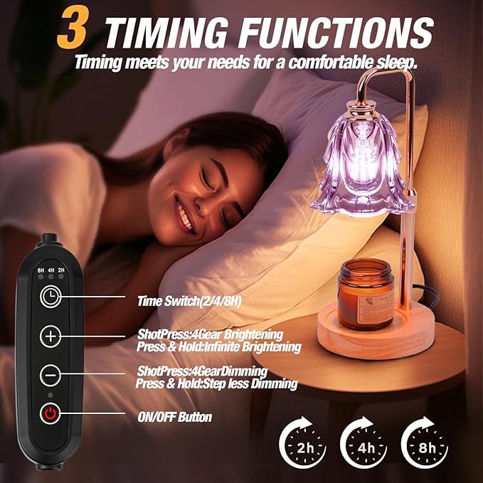 Candle Warmer Lamp with Timer and Dimmer, Electric Wax Warmers for Scented Candles with 5 Brightness Settings, Anti-Glare Lamp with Adjustable Height, Home Decor, Gift for Christmas, Birthday