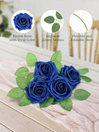MACTING Artificial Flower Roses 30PCS Real Touch Fake Flowers with Stem Foam Roses for DIY Wedding Bouquets Backdrop Party Bridal Shower Spring Home Mothers Day Decorations(Dark Royal Blue)