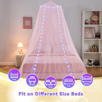 Obrecis Pink Bed Canopy for Girls, Bedroom Decor Princess Canopy Bed Curtain with Lights, 100 LED Star Fairy String Lights Hanging Dome Bed Tent with Remote for Twin to King Size Bed