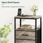 Huuger Nightstand with Charging Station, 27.6 Inch End Table Bedside Table with USB Ports and Outlets, Night Stand for Bedroom, Fabric Drawers, Oak