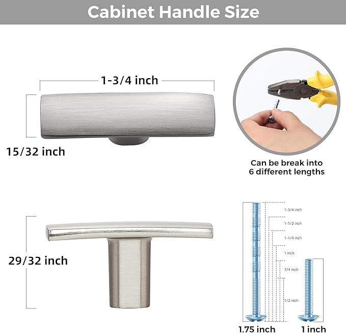 25 Pack Silver Cabinet Knobs - Curved Cabinet Pulls Brushed Nickel Knobs for Kitchen Cabinet Drawer Solid Dresser Knobs for Cabinet Hardware 1-3/4in Length Single Hole