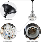 WUZUPS Crystal Chandelier 1-Light Pendant Ceiling Light Modern Lighting Fixture for Bedroom Hallway Bar Kitchen Bathroom, H 15.7" x W 13.8", E12 Base, Black