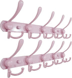 Dseap Coat Rack Wall Mounted - 5 Tri Hooks, Heavy Duty, Stainless Steel, Metal Coat Hook Rail for Coat Hat Towel Purse Robes Mudroom Bathroom Entryway (Pink, Pack of 2)