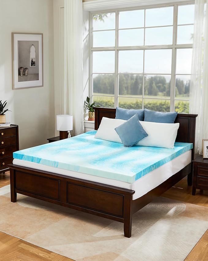 PERLECARE 3 Inch Full Memory Foam Mattress Topper, Cooling Gel Infused Mattress Pad, Ventilated Bed Topper for Pressure Relief, CertiPUR-US Certified, Blue