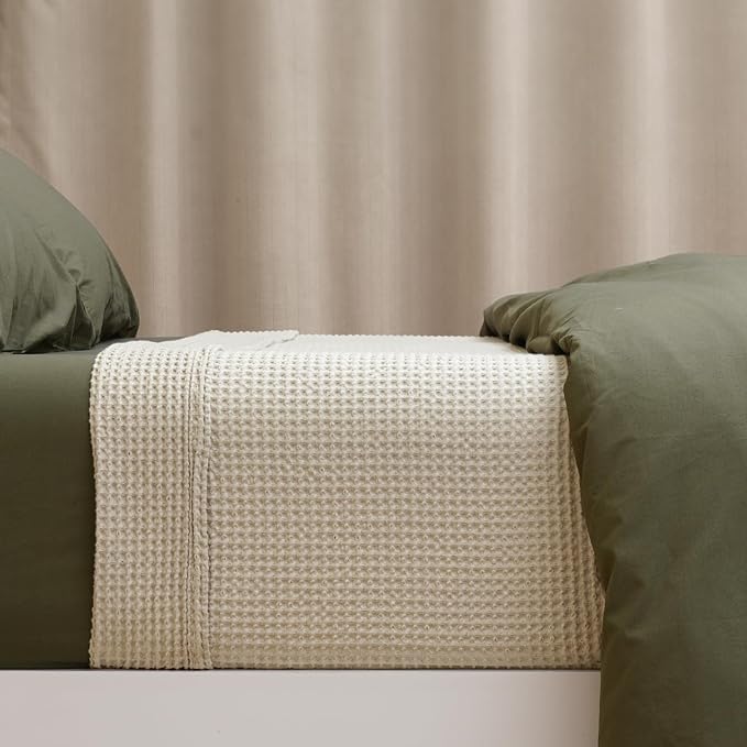 PHF 100% Cotton Waffle Weave Blanket Queen Size for Bed,Snag Proof Lightweight Breathable Moisture-Wicking Throw for Couch,Great for Layering in Cold Weather,Machine Washable, Home Decor Gift-Linen